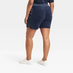 Houston White Adult Satin Trim Terry Pull-On Shorts - Navy Blue