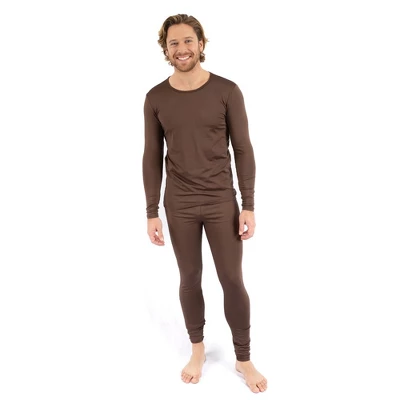 Leveret Mens Two Piece Neutral Solid Color Thermal Pajamas 3 Leveret Mens Two Piece Neutral Solid Color Thermal Pajamas - Image 3