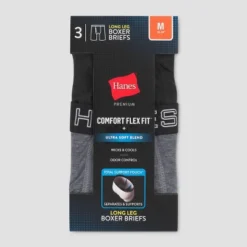 Hanes Premium Men's Long Leg Boxer Briefs With Anti Chafing Total Support Pouch 3pk - Black/Gray