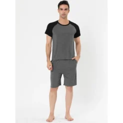 Lars Amadeus Mens Summer Solid Raglan Short Sleeve Shirt And Shorts Lounge Pajama Set
