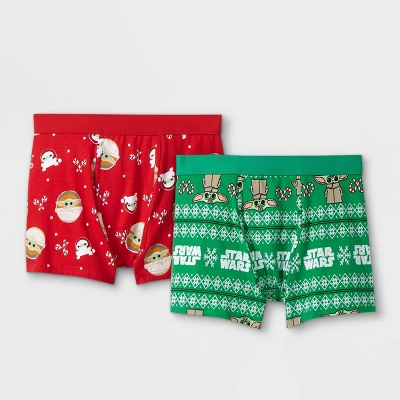 Men's Holiday Star Wars Baby Yoda Boxer Briefs 2pk - Green/Red 2 Men's Holiday Star Wars Baby Yoda Boxer Briefs 2pk - Green/Red - Image 2