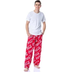 Coca-Cola Coke Men's Allover Logo Design Knit Lounge Sleep Pajama Pants