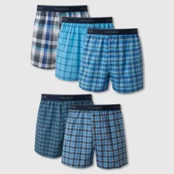 Hanes Men's Woven Plaid Boxers 5pk - Blue -Comfa Wear Shop GUEST 57098dd0 ee8e 40fe 8818 3b1ea090f1f5