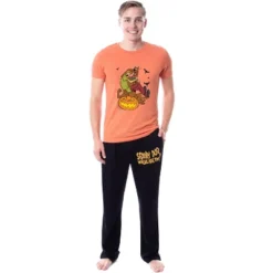 Scooby-Doo Mens' Shaggy Spooky Where Are You Sleep Pajama Set Shirt Pants Orange / Black -Comfa Wear Shop GUEST 6403bcad 11e3 4838 b136 582fc541aea5