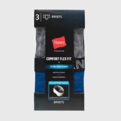 Hanes Premium Men's Briefs With Total Support Pouch 3pk - Gray/Blue/Black