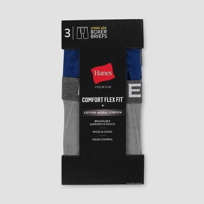 Hanes Premium Men's Comfort Flex Fit Long Leg Boxer Briefs 3pk - Gray/Black/Blue 2 Hanes Premium Men's Comfort Flex Fit Long Leg Boxer Briefs 3pk - Gray/Black/Blue - Image 2