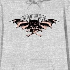 DC COMICS Batman Bat Mask, Bat Wings, And Crossbones Men's Athletic Heather Gray Graphic Hoodie