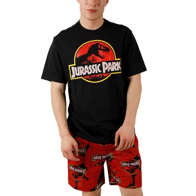 Jurassic Park Logo Men's Crew Neck Short Sleeve Tee & Lounge Shorts Combo Set 7 Jurassic Park Logo Men's Crew Neck Short Sleeve Tee & Lounge Shorts Combo Set - Image 7
