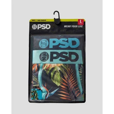 PSD Men's Floral Print Boxer Briefs 2pk - Green/Light Aqua Blue/Black 3 PSD Men's Floral Print Boxer Briefs 2pk - Green/Light Aqua Blue/Black - Image 3