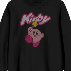 Kirby Vintage Character Logo Men's Black Graphic Long-Sleeve Tee Shirt
