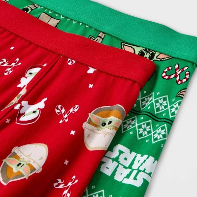 Men's Holiday Star Wars Baby Yoda Boxer Briefs 2pk - Green/Red 1 Men's Holiday Star Wars Baby Yoda Boxer Briefs 2pk - Green/Red