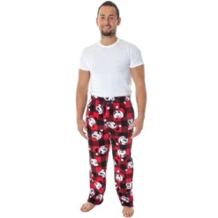 Disney Mickey Mouse Mens Plaid Minky Plush Fleece Pajama Pants