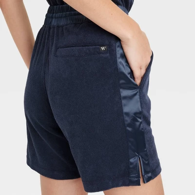 Houston White Adult Satin Trim Terry Pull-On Shorts - Navy Blue 3 Houston White Adult Satin Trim Terry Pull-On Shorts - Navy Blue - Image 3