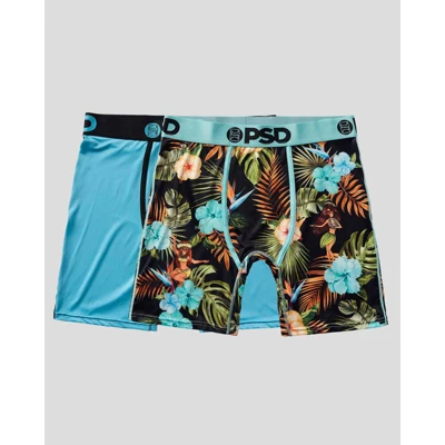 PSD Men's Floral Print Boxer Briefs 2pk - Green/Light Aqua Blue/Black 4 PSD Men's Floral Print Boxer Briefs 2pk - Green/Light Aqua Blue/Black - Image 4