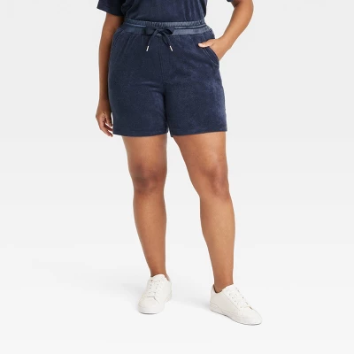 Houston White Adult Satin Trim Terry Pull-On Shorts - Navy Blue 4 Houston White Adult Satin Trim Terry Pull-On Shorts - Navy Blue - Image 4