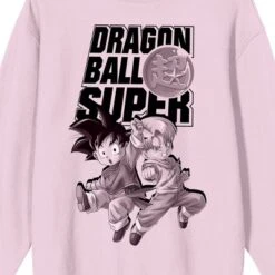 Dragon Ball Super Chibi Art Crew Neck Long Sleeve Cradle Pink Adult Tee