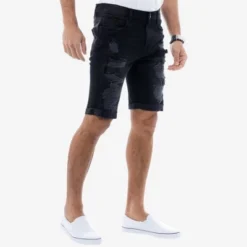 RAW X Men's Denim Shorts, Rips Distress Frayed Cut Off Slim Fit Jeans Short