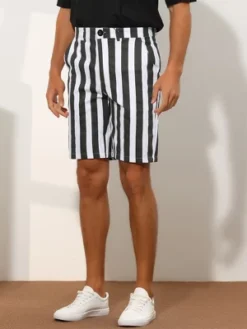 Lars Amadeus Men's Summer Flat Front Color Block Striped Chino Shorts