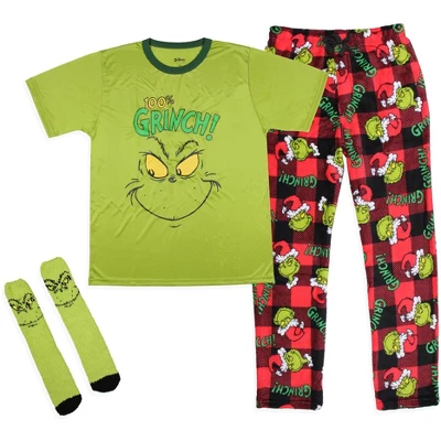 Dr. Seuss The Grinch Men's Pajama Pants Shirt And Socks 3 Piece Pajama Set 1 Dr. Seuss The Grinch Men's Pajama Pants Shirt And Socks 3 Piece Pajama Set