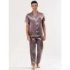 Lars Amadeus Men's Satin Pajama Sets Sleepwear Short Sleeves Button Down Night Wear Set