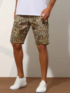 Lars Amadeus Men's Summer Regular Fit Animal Printed Shorts