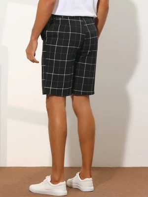 Lars Amadeus Men's Summer Flat Front Checked Chino Shorts 2 Lars Amadeus Men's Summer Flat Front Checked Chino Shorts - Image 2