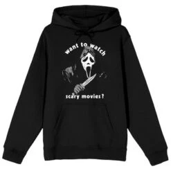 Ghostface "Want To Watch Scary Movies?" Men's Black Graphic Hoodie -Comfa Wear Shop GUEST d3847c75 5452 44f5 b534 b676073f1119