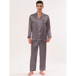 Lars Amadeus Men's Satin Pajama Sets Long Sleeve Loungewear Sleepwear V Neck Button Down Pjs Set