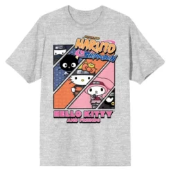 SANRIO Naruto X Hello Kitty Character Panels Men's Short Sleeve Shirt & Sleep Shorts Set