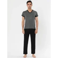 Lars Amadeus Men's Cotton Short Sleeves V Neck Top Bottoms Lounge Sleep Pajamas Sets